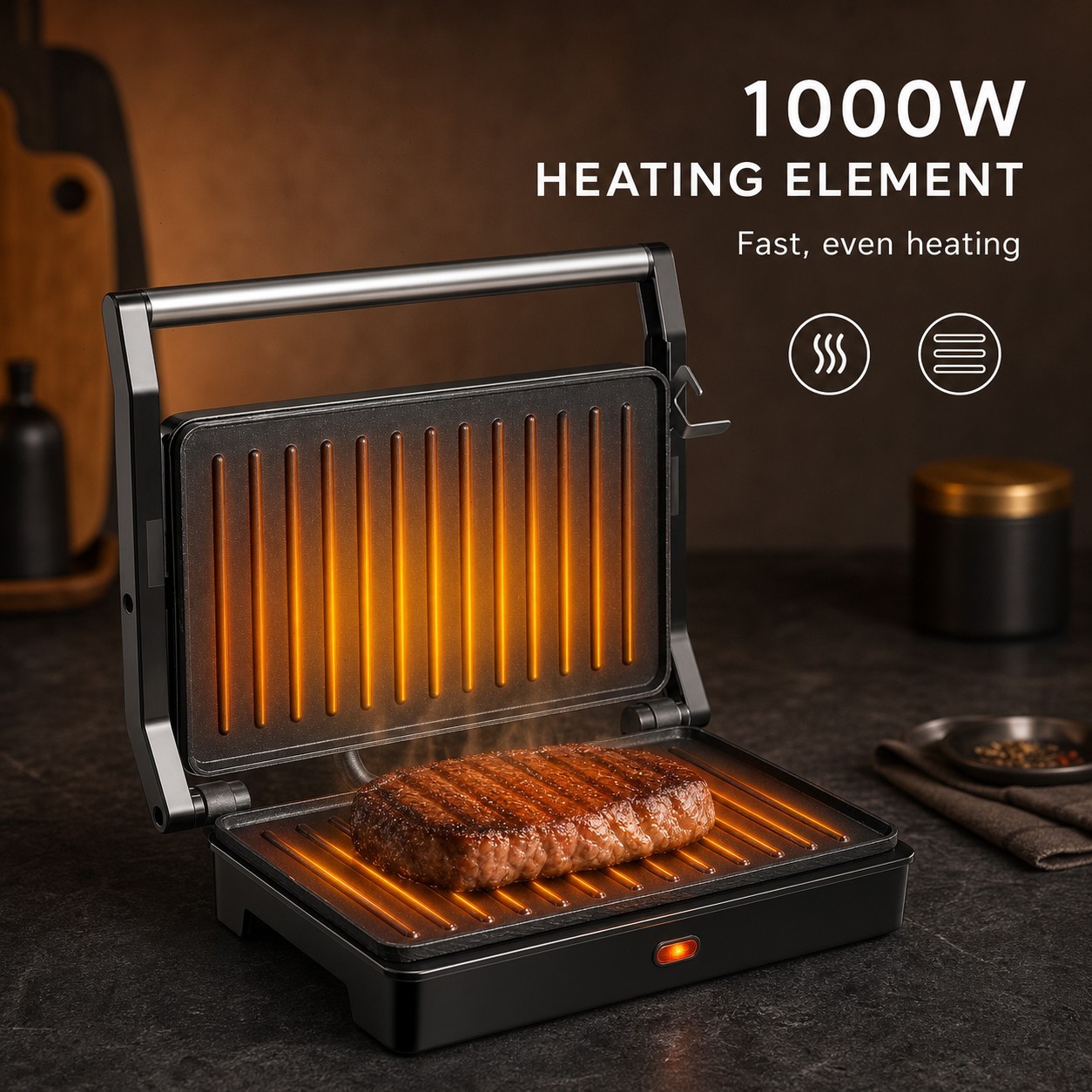 1000W Sandwich Maker, Non-Stick Panini Press, Folding Grill, Auto Control
