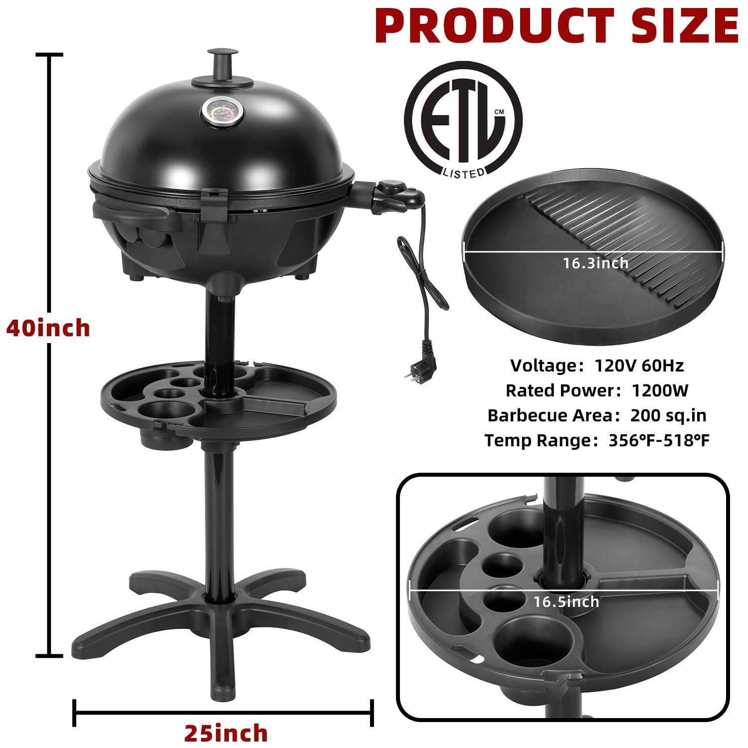 Portable Electric Grill Outdoor Indoor BBQ Nonstick Surface Tabletop Cooking