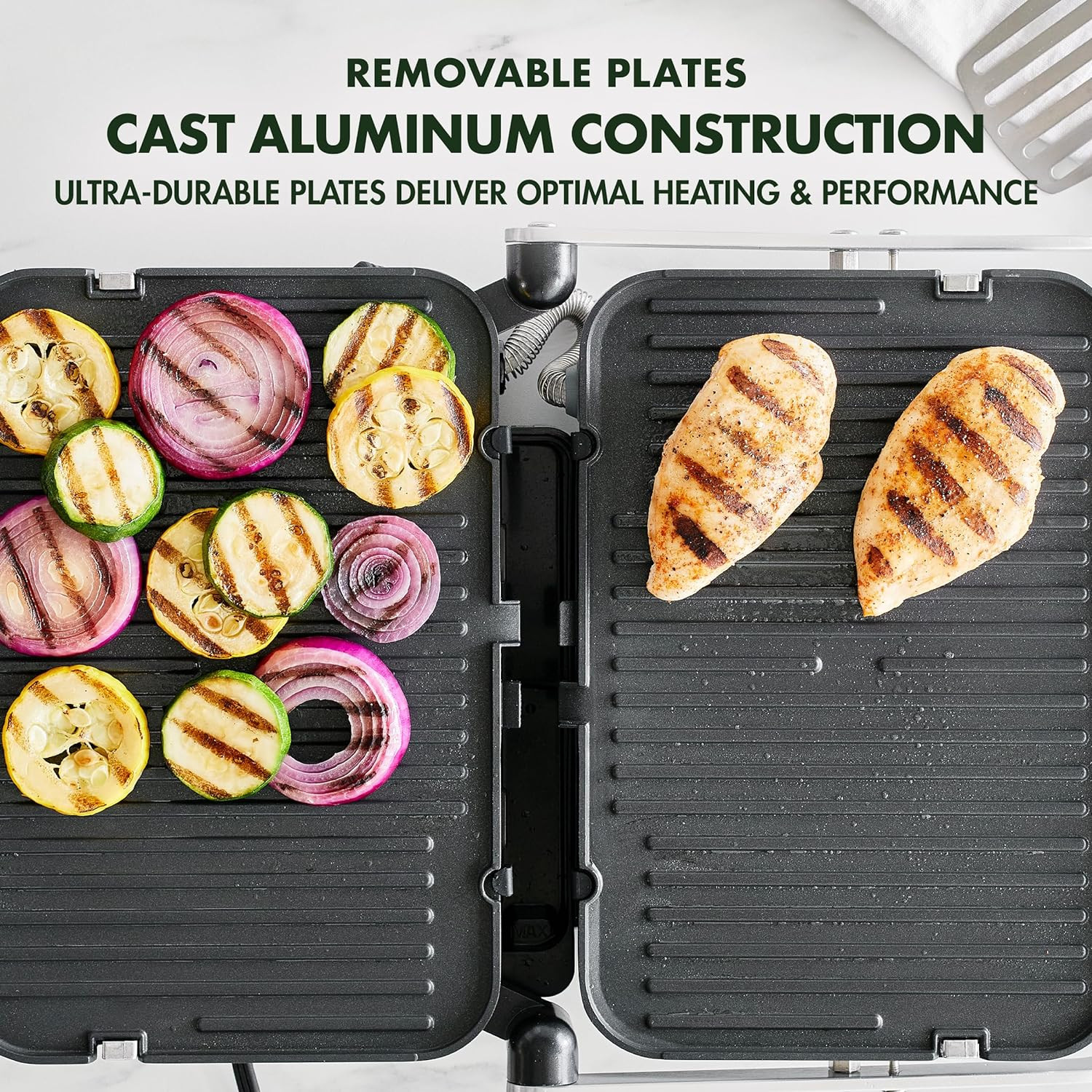 Electric Indoor Stainless Steel 6-In-1 Contact Grill and Griddle, Healthy Cerami