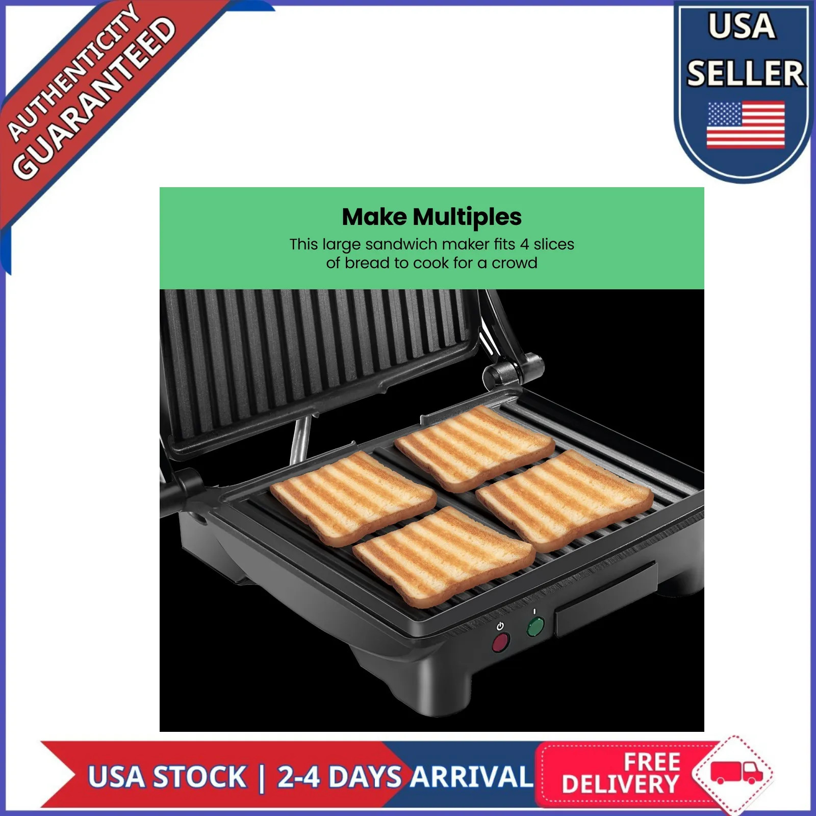 Chefman 3-in-1 Panini Press and Indoor Grill 4-Slice Non-Stick Stainless Steel
