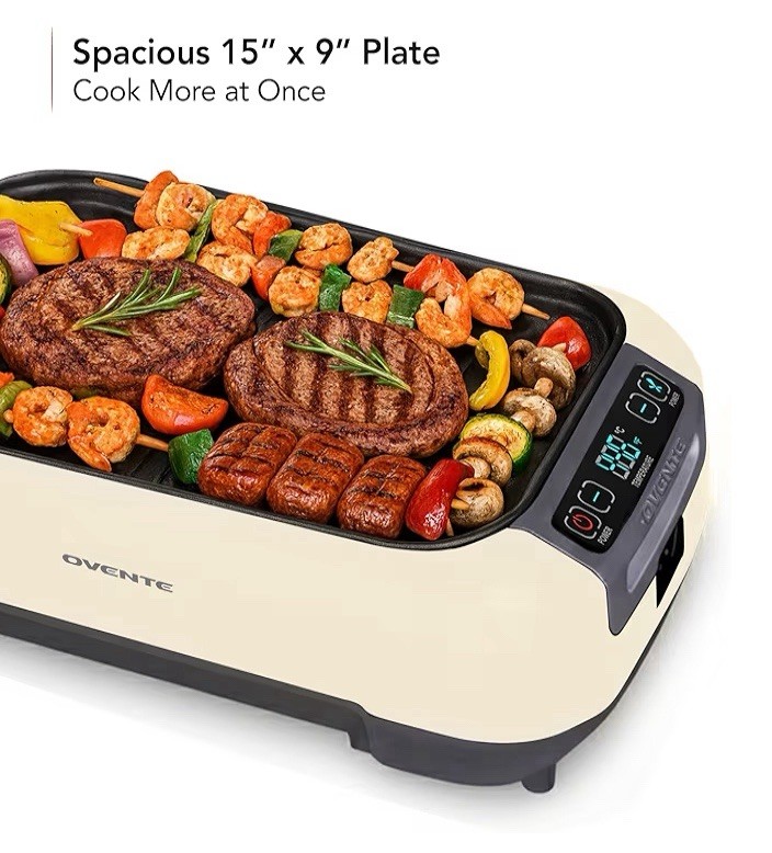 Ovente SGR85W Smokeless Indoor Grill Electric Portable BBQ – New Open Box