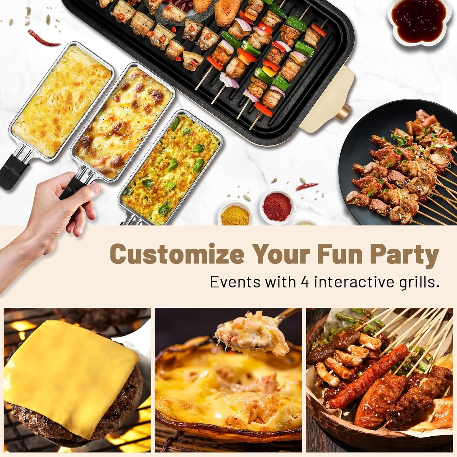 2-in-1 Electric Indoor Grill Smokeless 1700W Nonstick Removable Plate
