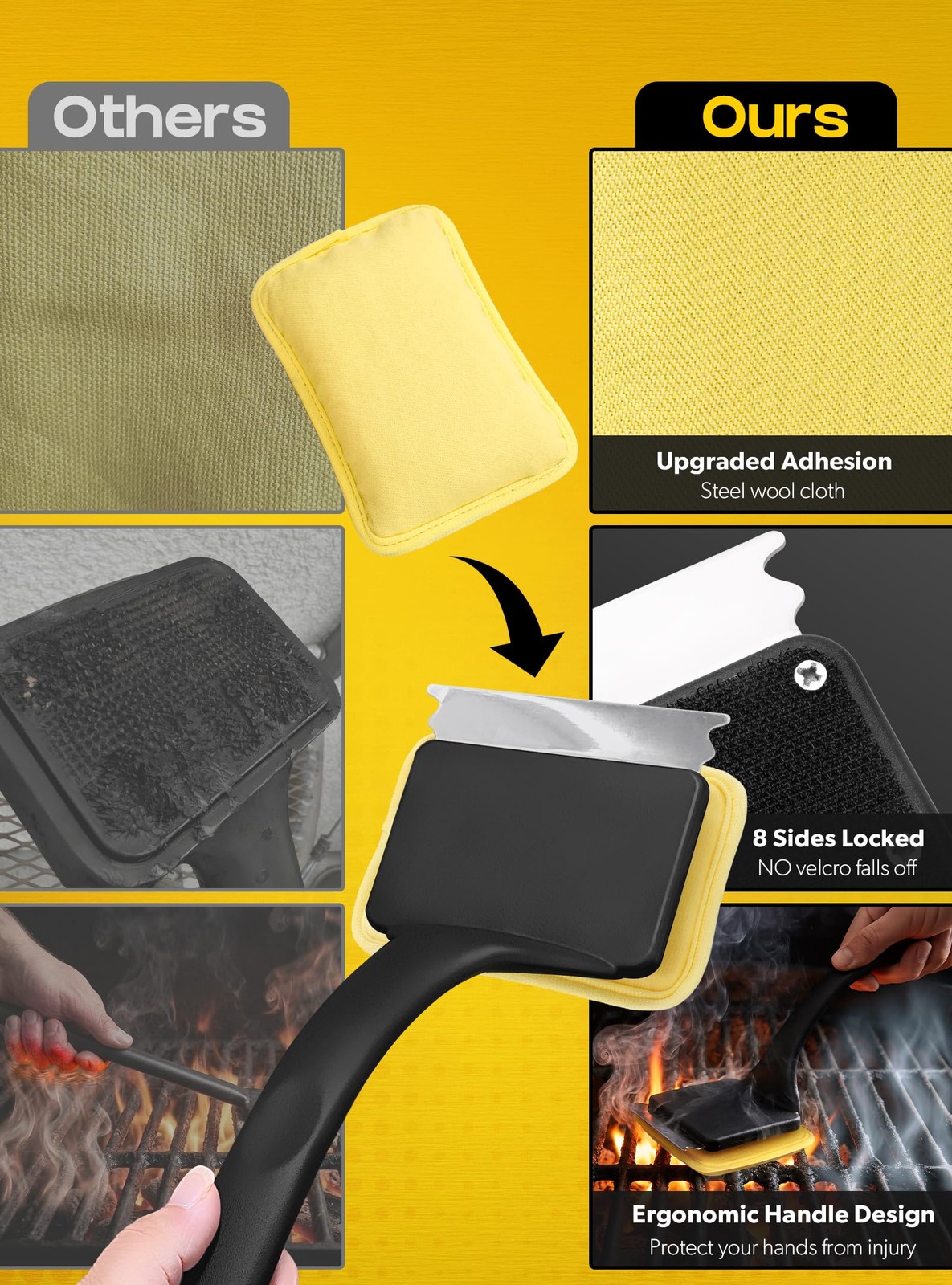 MEKER 4 PCS Grill Replacement Head, Yellow (NO Brush) Yellow-4 Pads