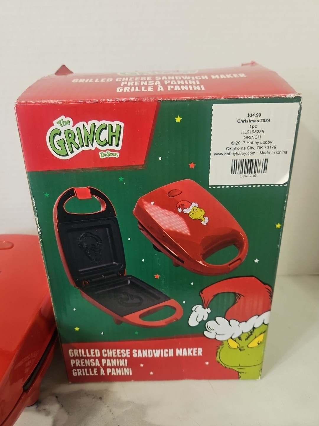 Dr. Seuss The Grinch Grilled Cheese Panini Sandwich Maker Non Stick NEW!