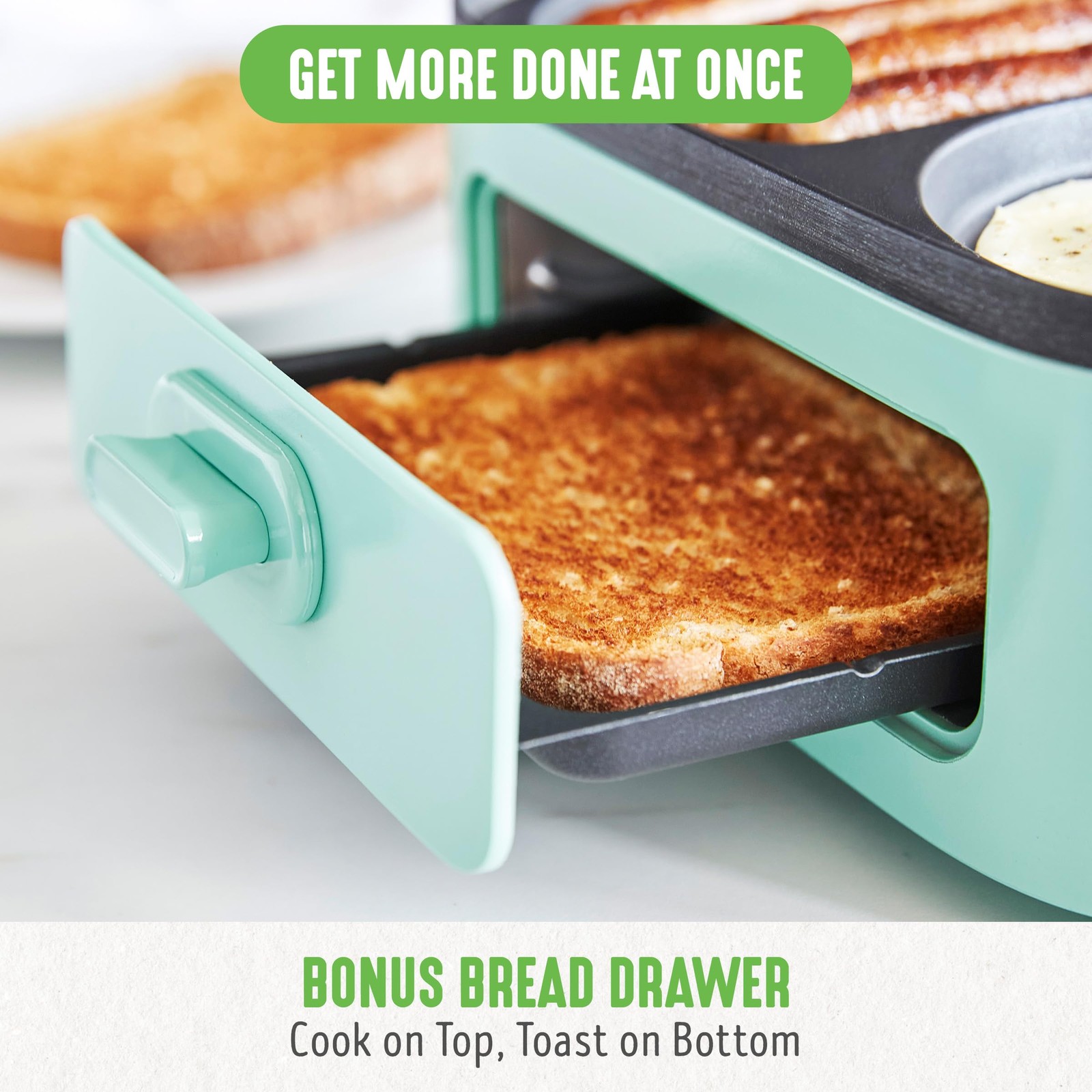 GreenLife 3-in-1 Breakfast Maker Station, Healthy Ceramic Nonstick Dual Gridd…