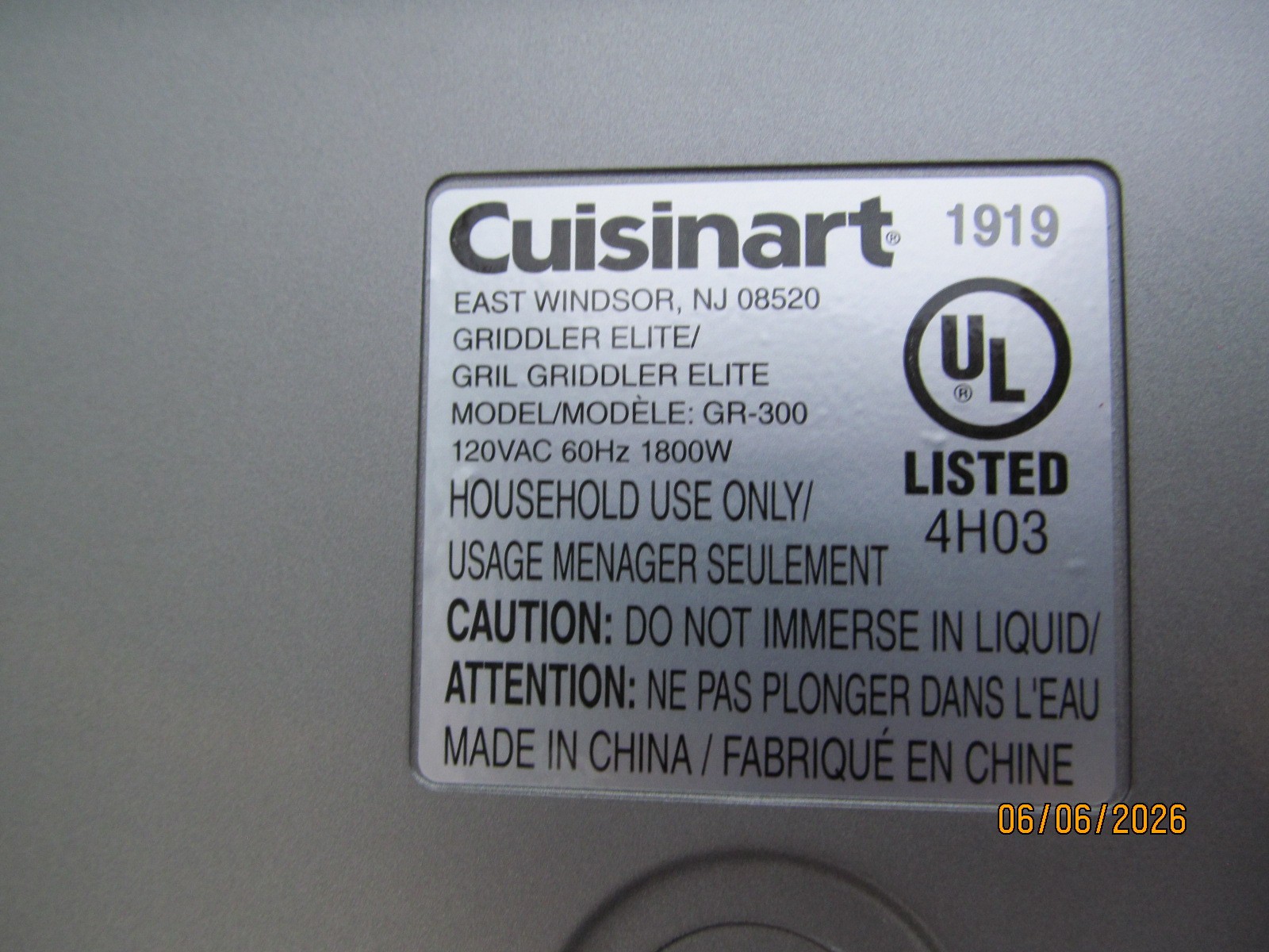 Cuisinart Electric Griddler Elite GR-300 Indoor Countertop Grill Press Stainless