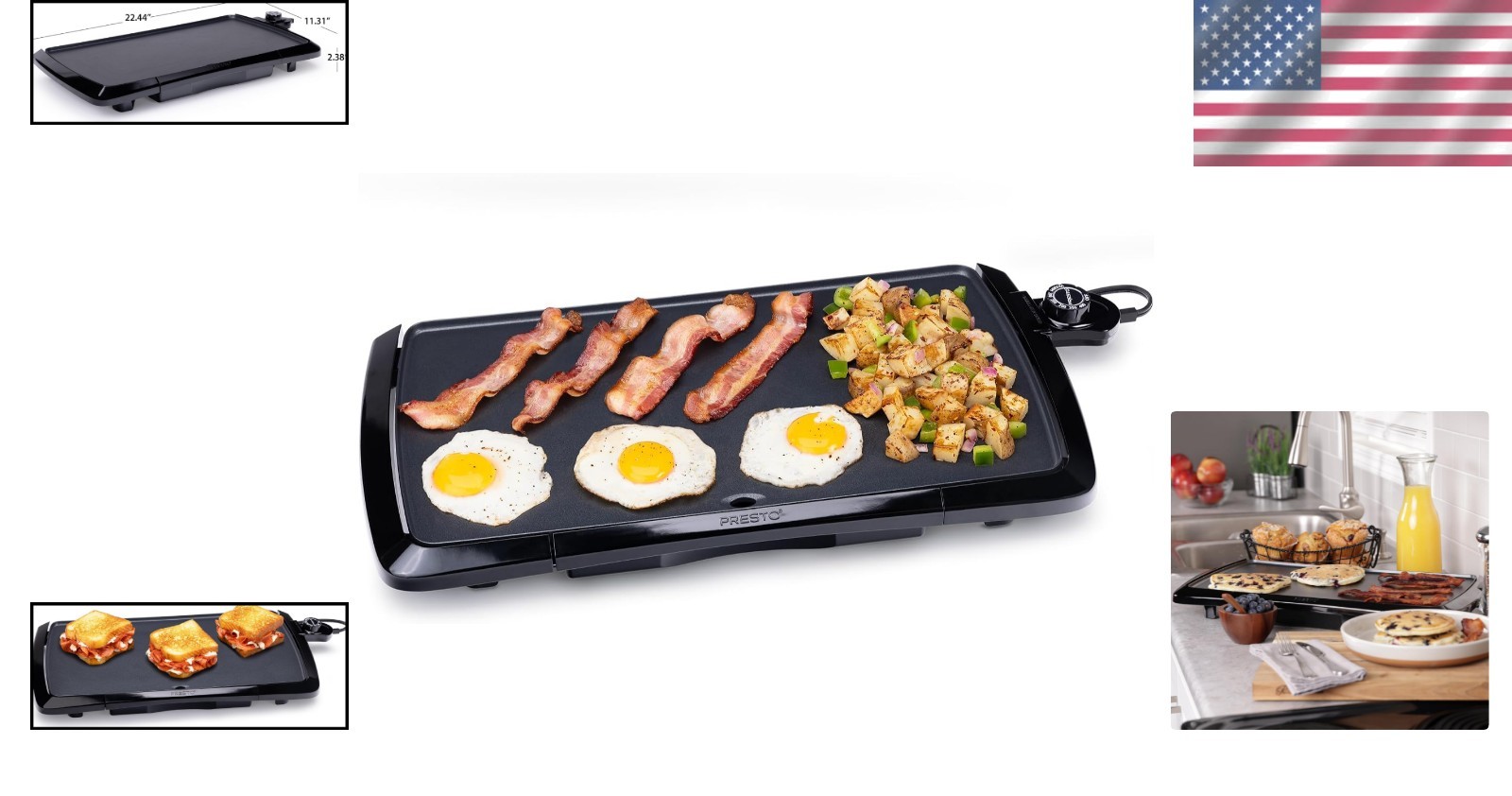 Electric Griddle Nonstick Large Cooking Surface Cool Touch Food Prep