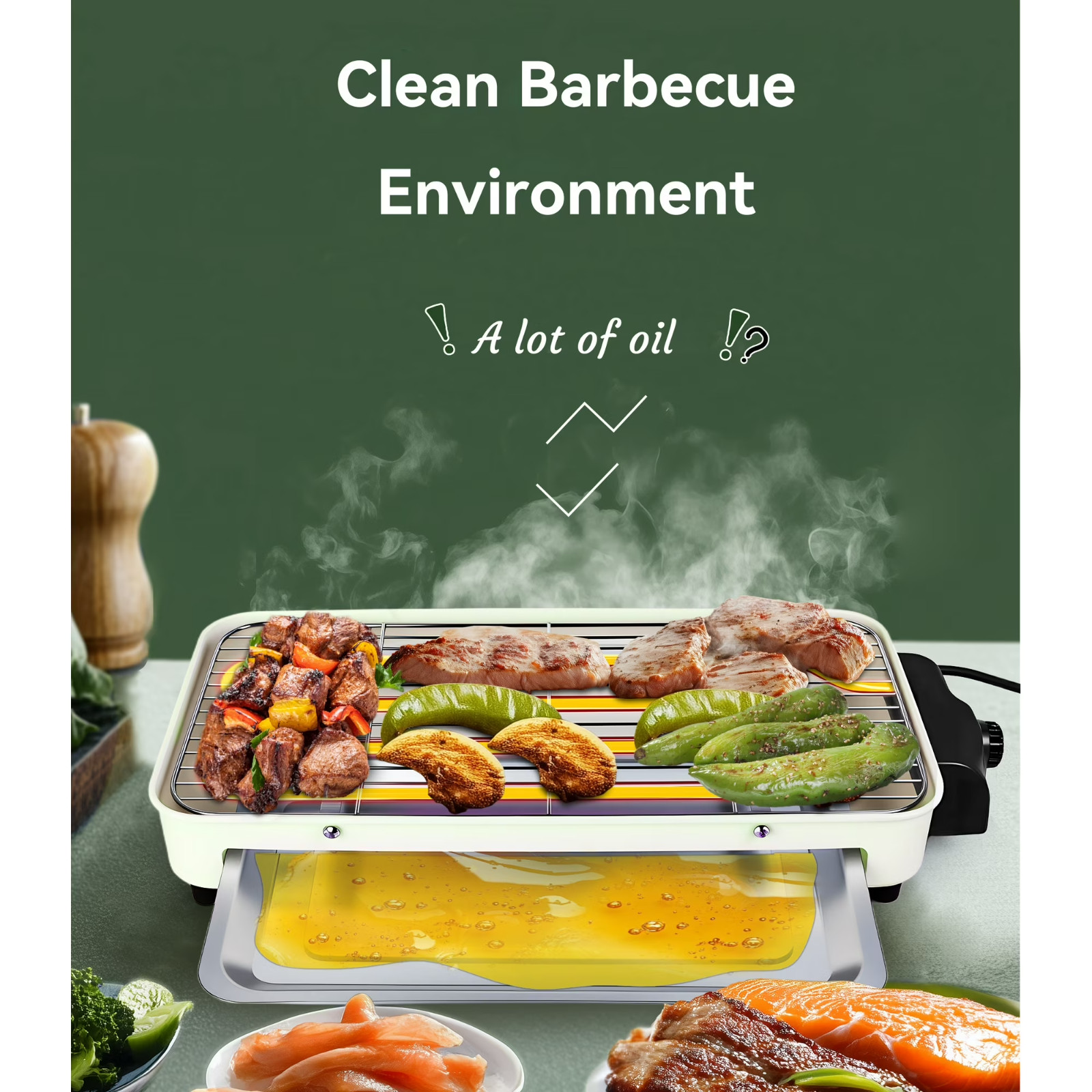 Casualife Electric Griddle, 2 in 1 Indoor Smokeless Grill, 1500W, 5 Temp Setting