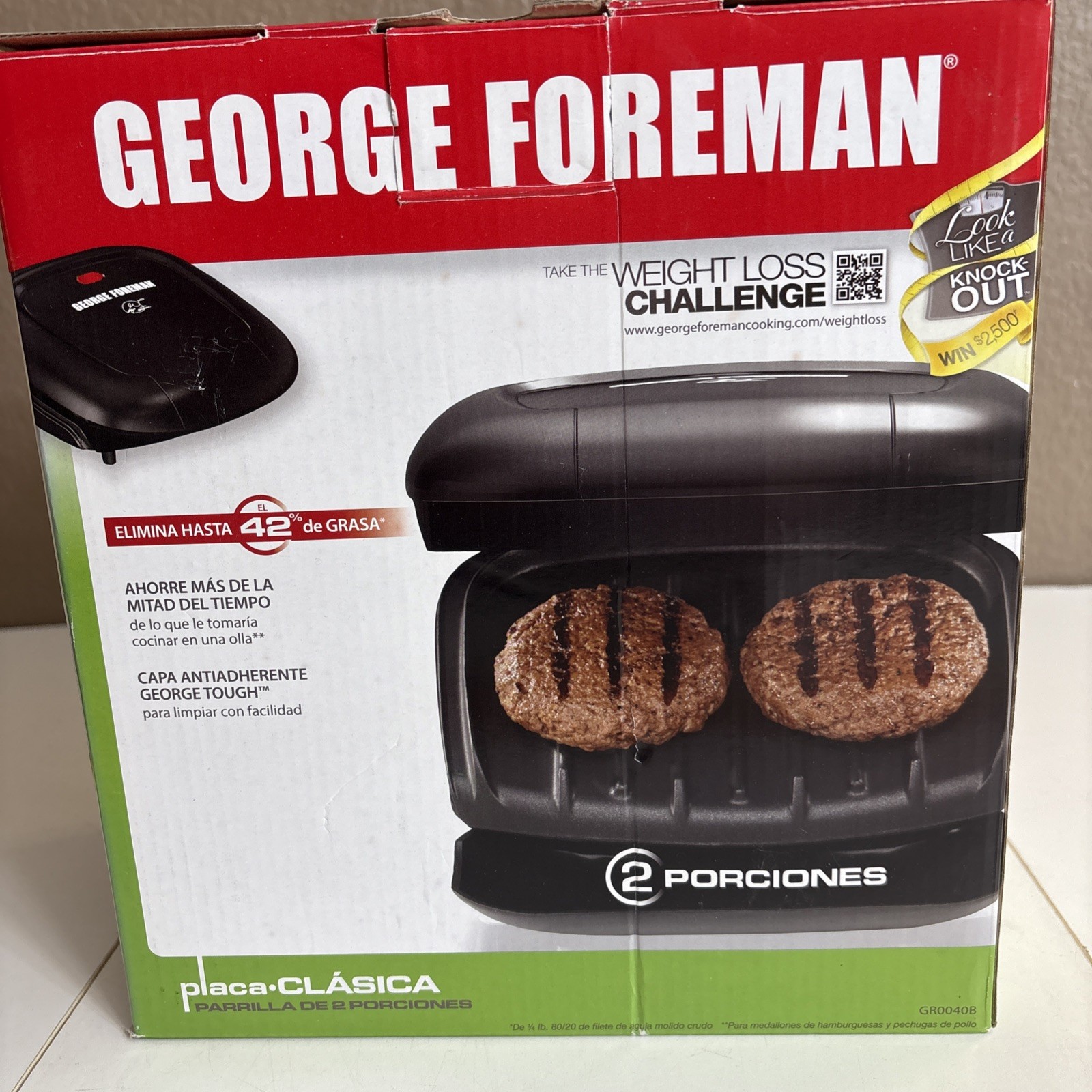George Foreman GR0040B 2-Serving Classic Plate Grill, Black New