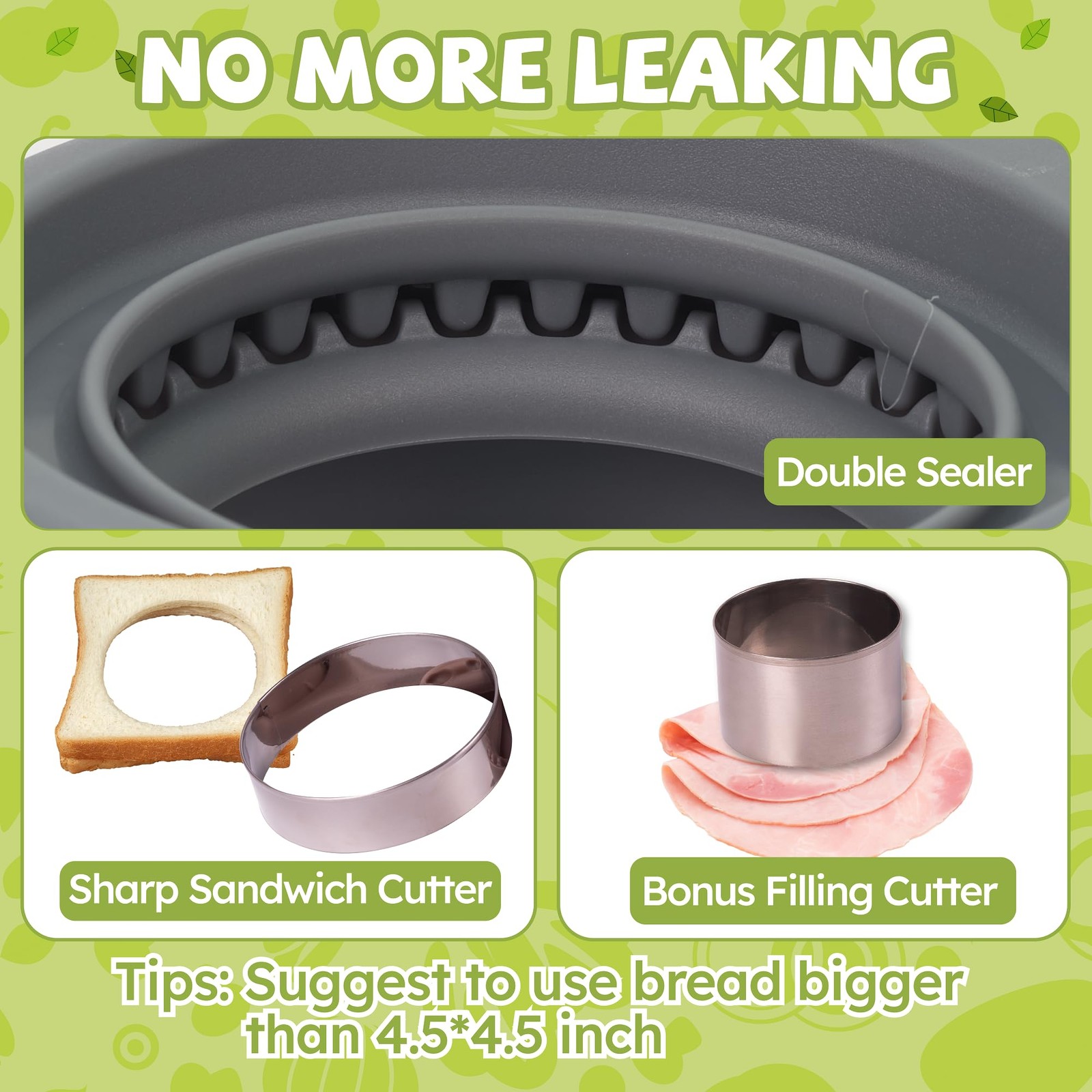 Uncrustable Sandwich Maker Sealer – Crustless PBJ Cutter, Grey Round