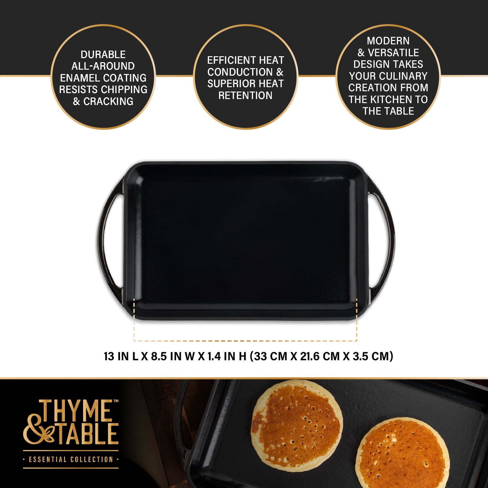 11 in Rectangle Nonstick Cast Iron Griddle Oven Safe Kitchen Appliances New