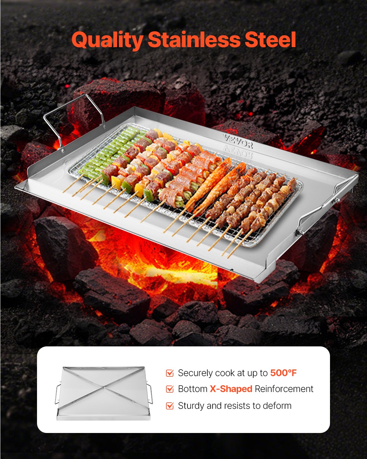 VEVOR 23×16 in Flat Top Griddle Stainless Steel Universal BBQ Grill Pan Cookware