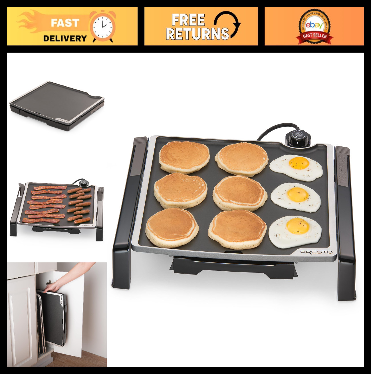15-Inch Electric Tilt-N-Fold Griddle, Non-Stick Surface, Easy Clean, Adjustable