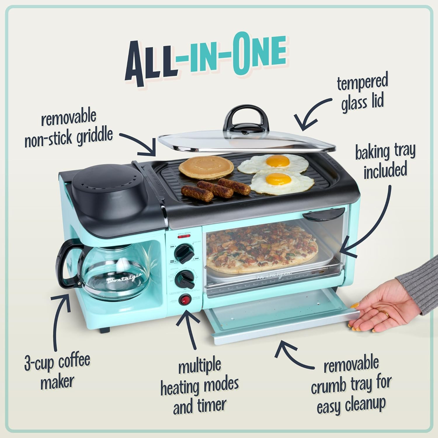 3-In-1 Breakfast Station – Includes Coffee Maker, Non-Stick Griddle, and 4-Slice