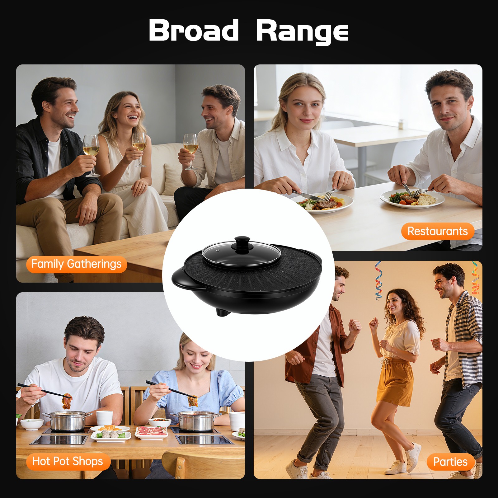 Circular Edition Hotpot Grill Combo Indoor BBQ Parties Electric Hot Pot Black