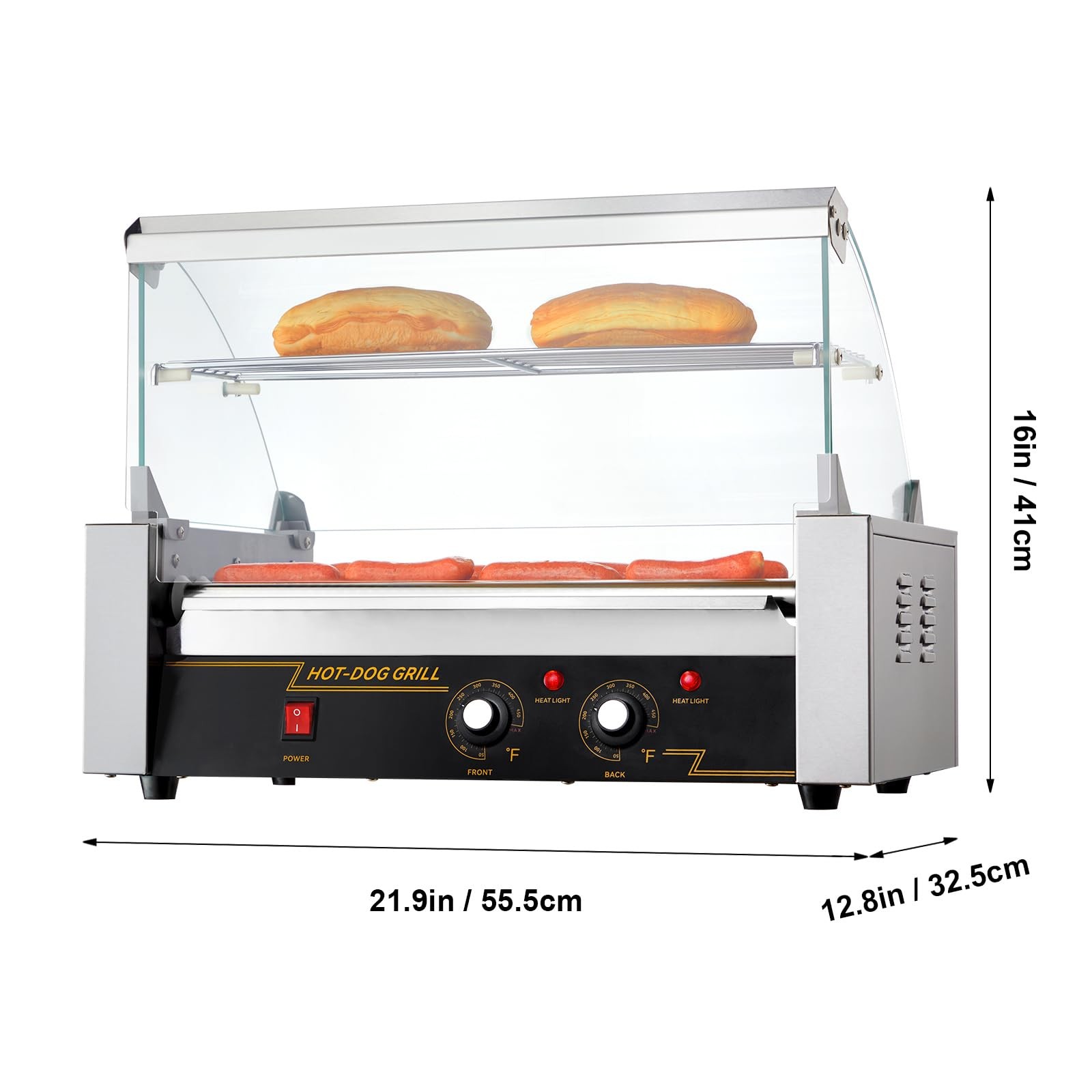 Hot Dog Roller 7 Rollers 18 Hot Dogs 1050W Stainless Steel Dual Temp Control