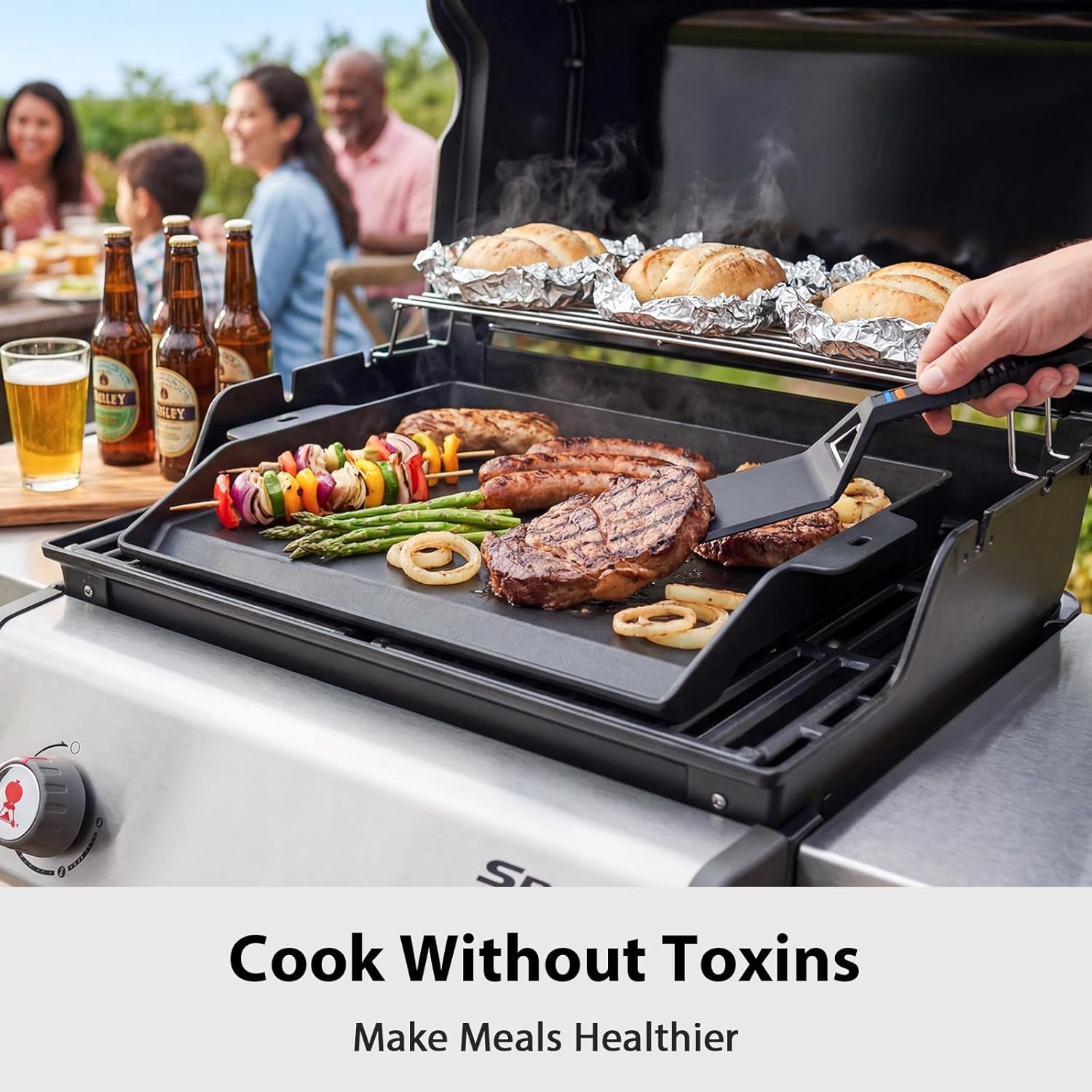 Griddle Kit, 17″ X 13″ Pre-Seasoned Cast Iron Flat Top Griddle with 5-Piece Scra