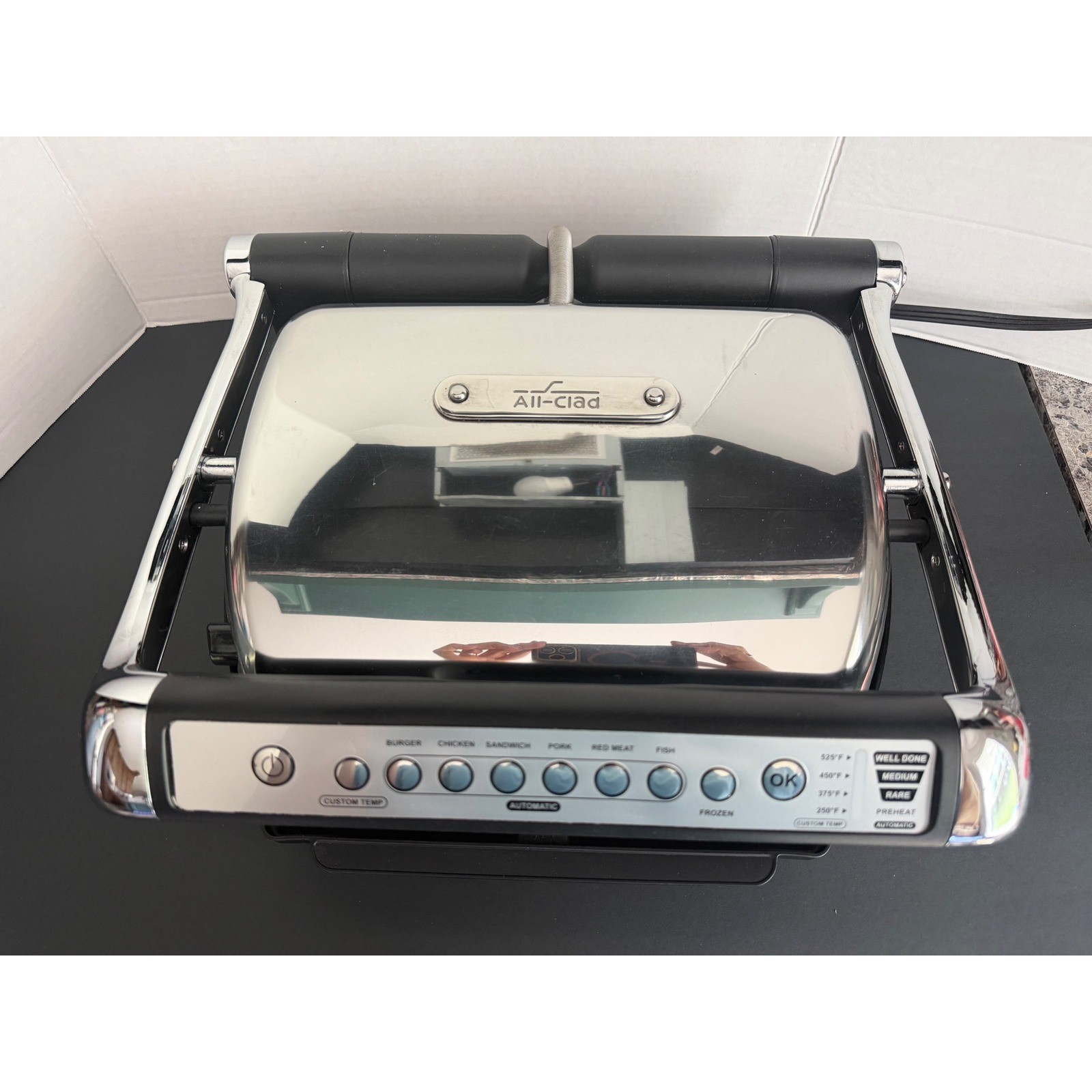 ALL CLAD Indoor Electric Tabletop Meat Grill Stainless Steel EUC XL Auto Sense