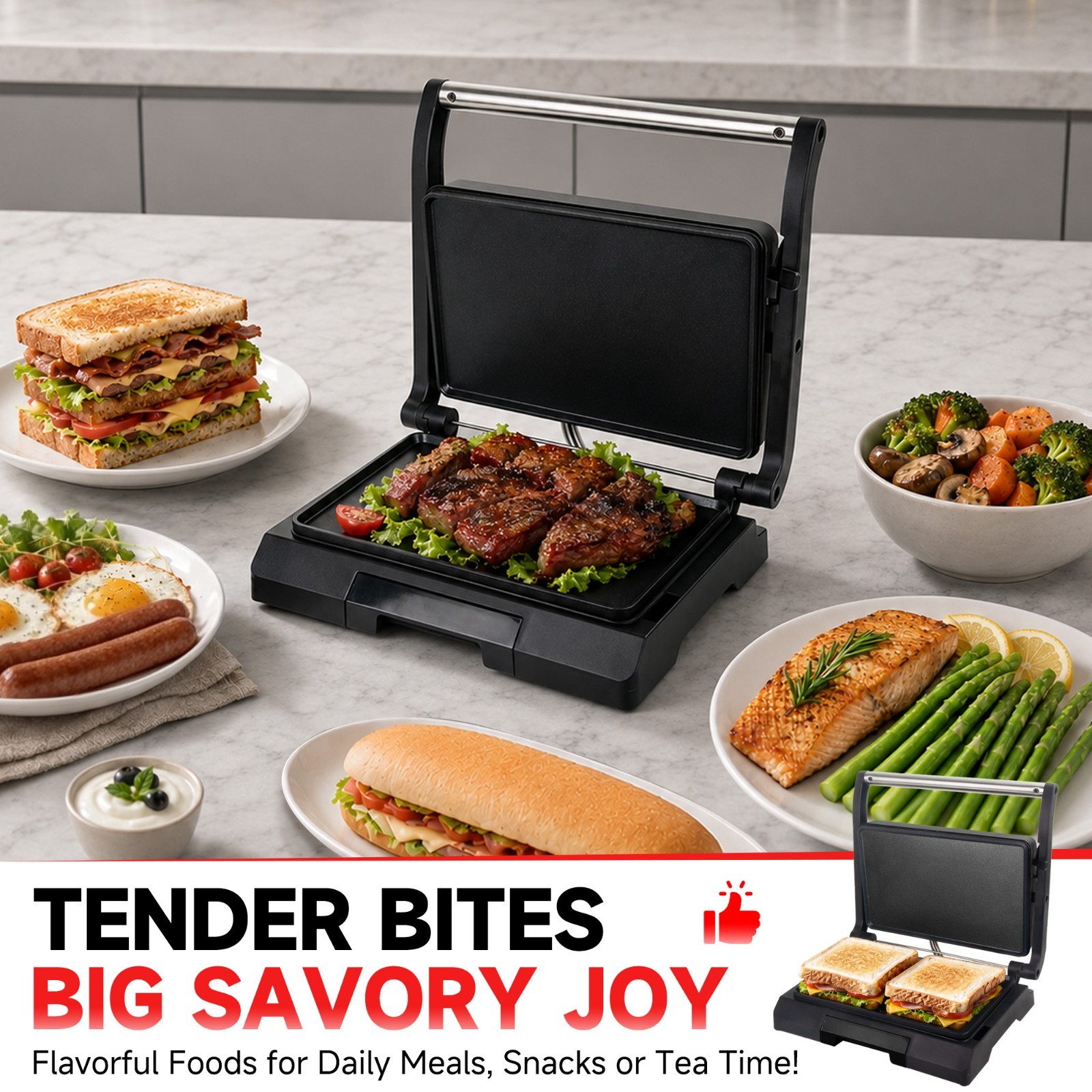 Baker’s Friend Mini Panini Press Electric Griddle, 2 Slices of Panini Grill Pres