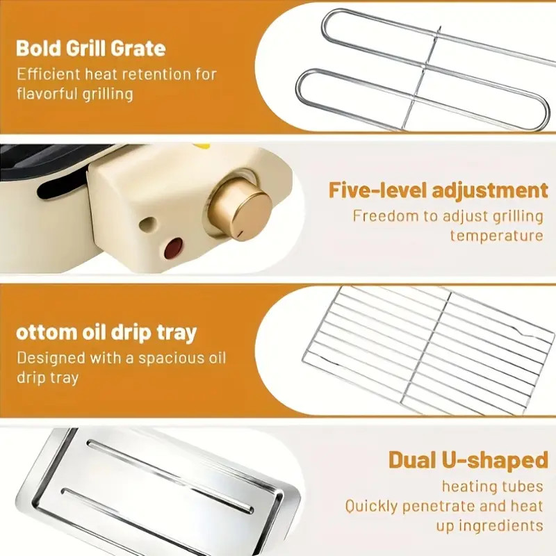 Smokeless Electric Grill, Indoor Grill With Removable Non-Stick Plate, Indoor Gr