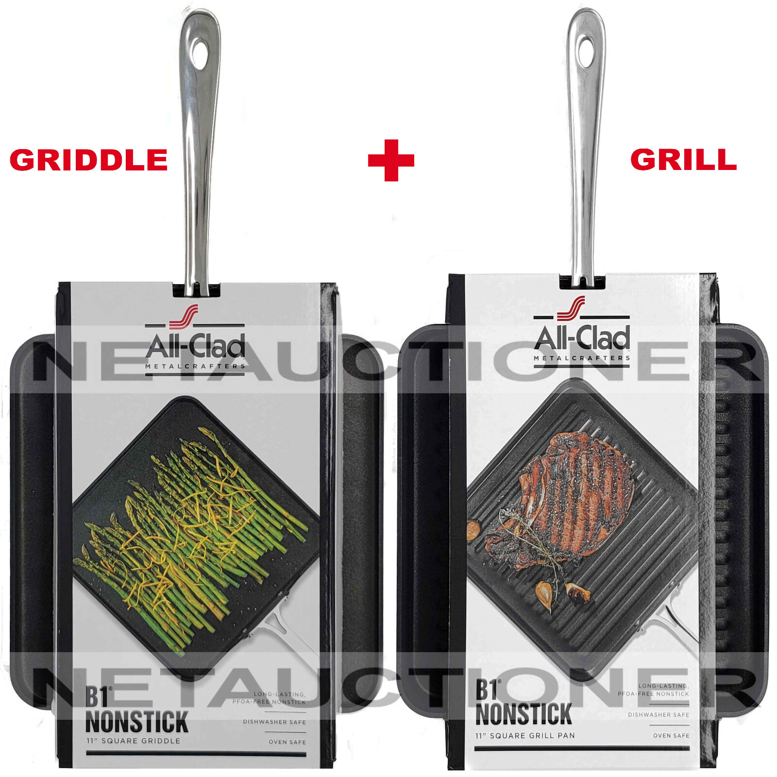 New ALL-CLAD 11″ Hard Anodized B1 Nonstick Square Griddle & Grill Set Bundle