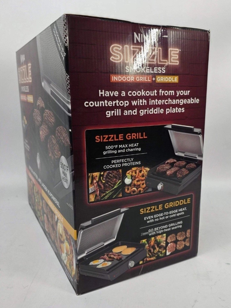 Ninja GR101 Sizzle Smokeless Indoor Grill + Griddle, 14” Interchangeable Plates