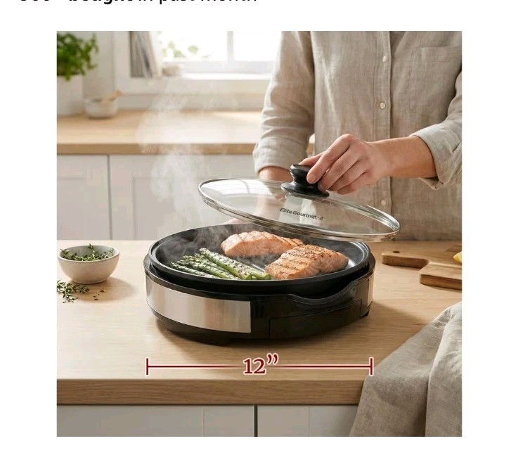 New EMG6505G 12″ Smokeless Indoor Electric BBQ Grill w/ Glass Lid Nonstick