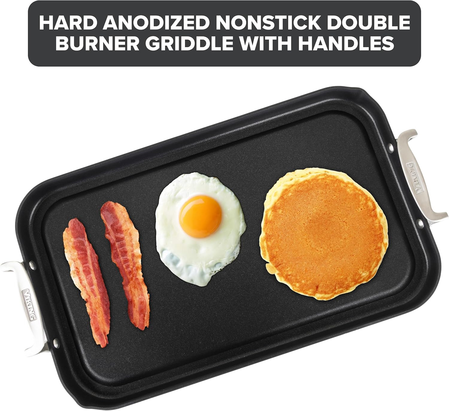 Nonstick Double Burner Griddle, 19×11 Inch Hard Anodized Grill Pan, Oven Safe