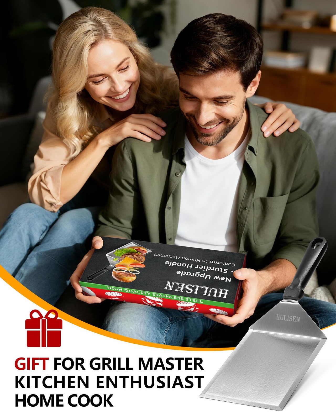 HULISEN Stainless Steel Large Grill Spatula Grilling (1-Pack), Silver