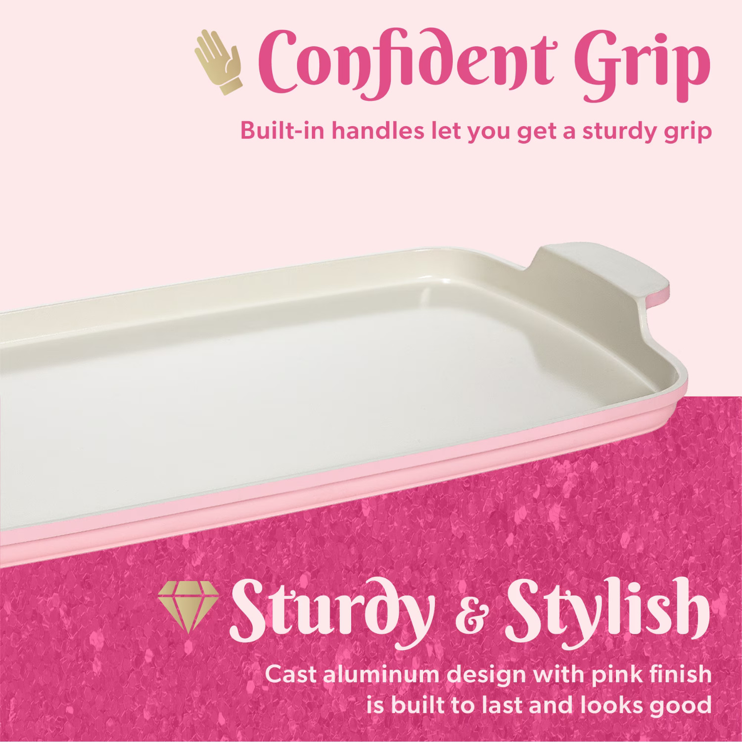 Paris Hilton Double Burner Griddle Pink Ceramic Nonstick 17.8″x10.5″ Pan