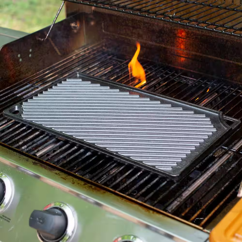 Lodge Cast Iron Reversible Grill Griddle 2 Burner Stove Top Camp Cooking Pan