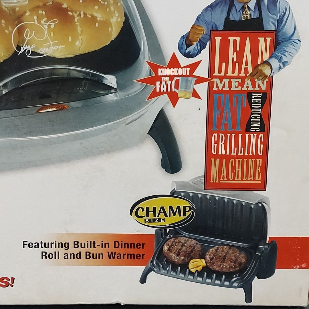 George Foreman GR10ABW Champ Grill with Bun Warmer – White – Healthy Tasty – NEW