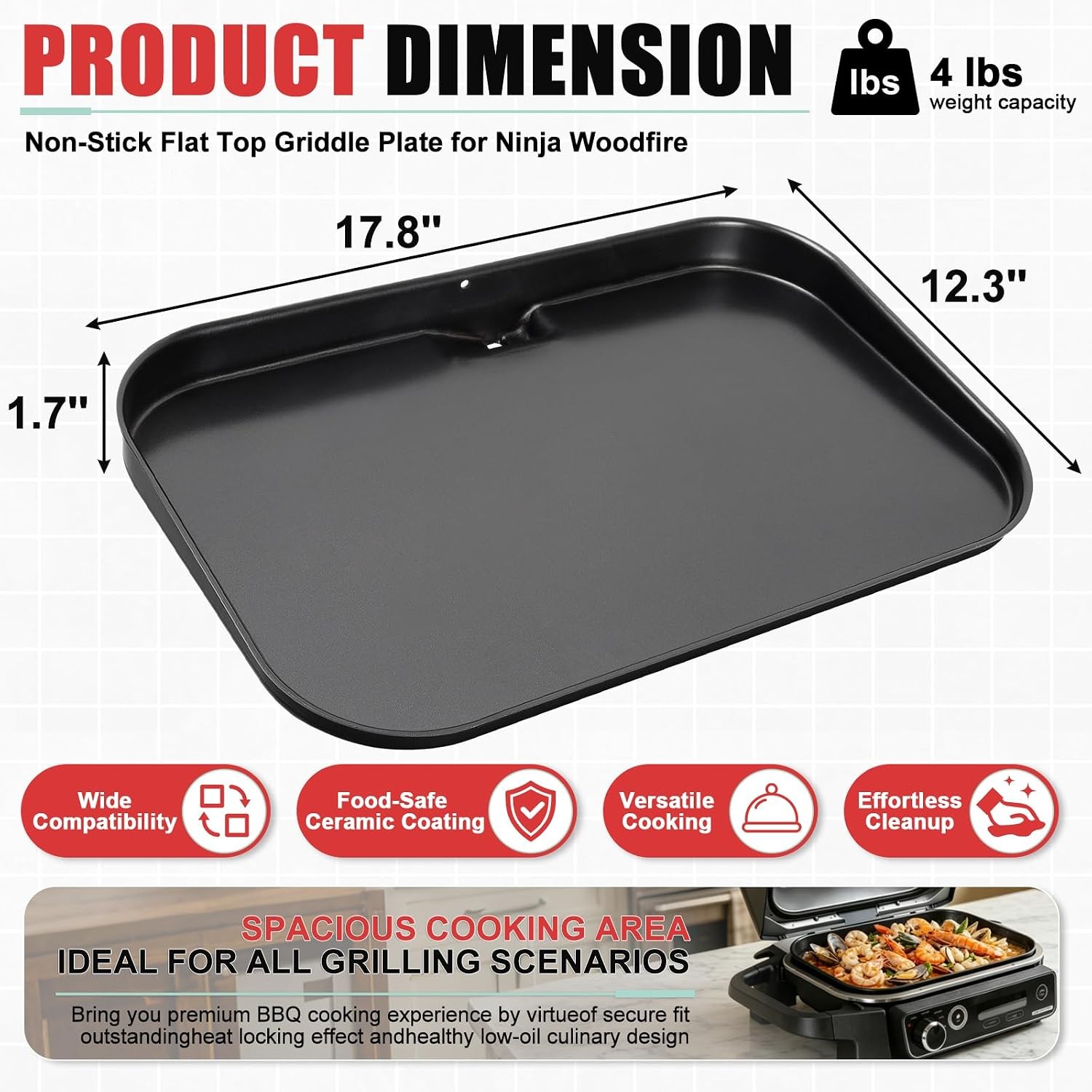 OG951 Griddle Pan for Ninja Woodfire Pro Connect XL Grill OG850 OG901 OG952​