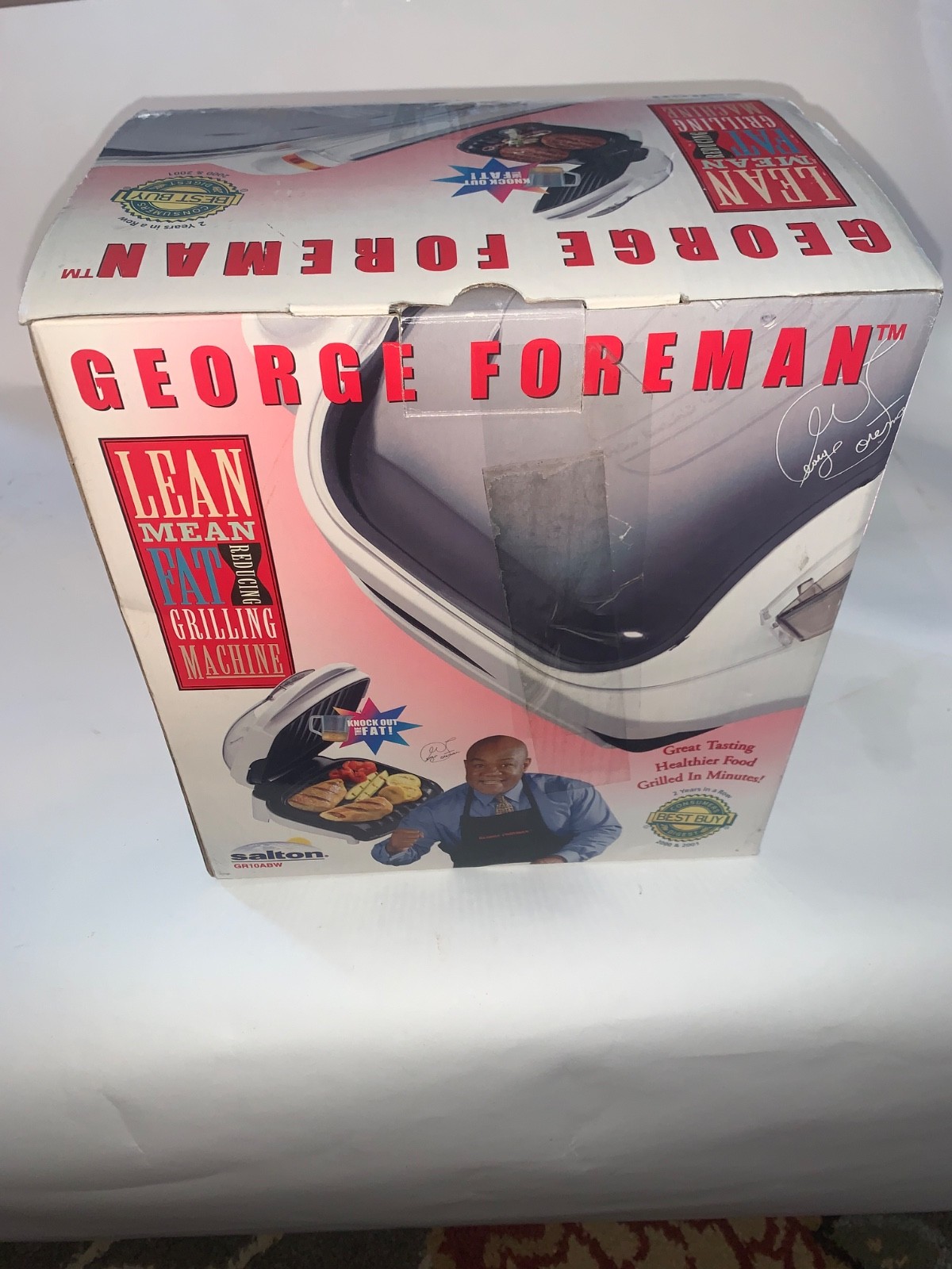 George Foreman Grill In Grilling White Salton GR10ABWR Box And Manual New!