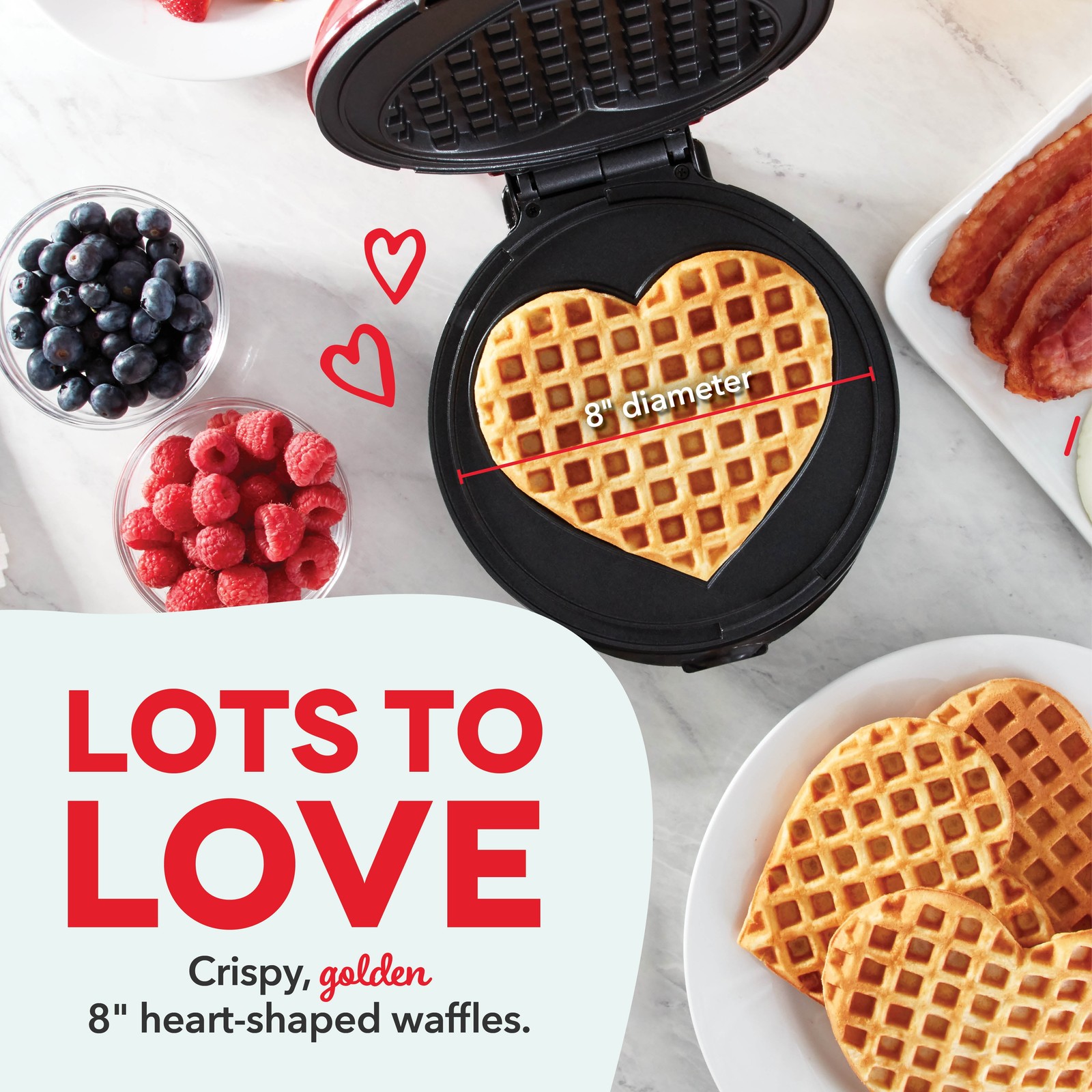 Dash Express Electric Waffle Maker, 8-Inch Heart-Shaped, Dual Nonstick Surfaces,