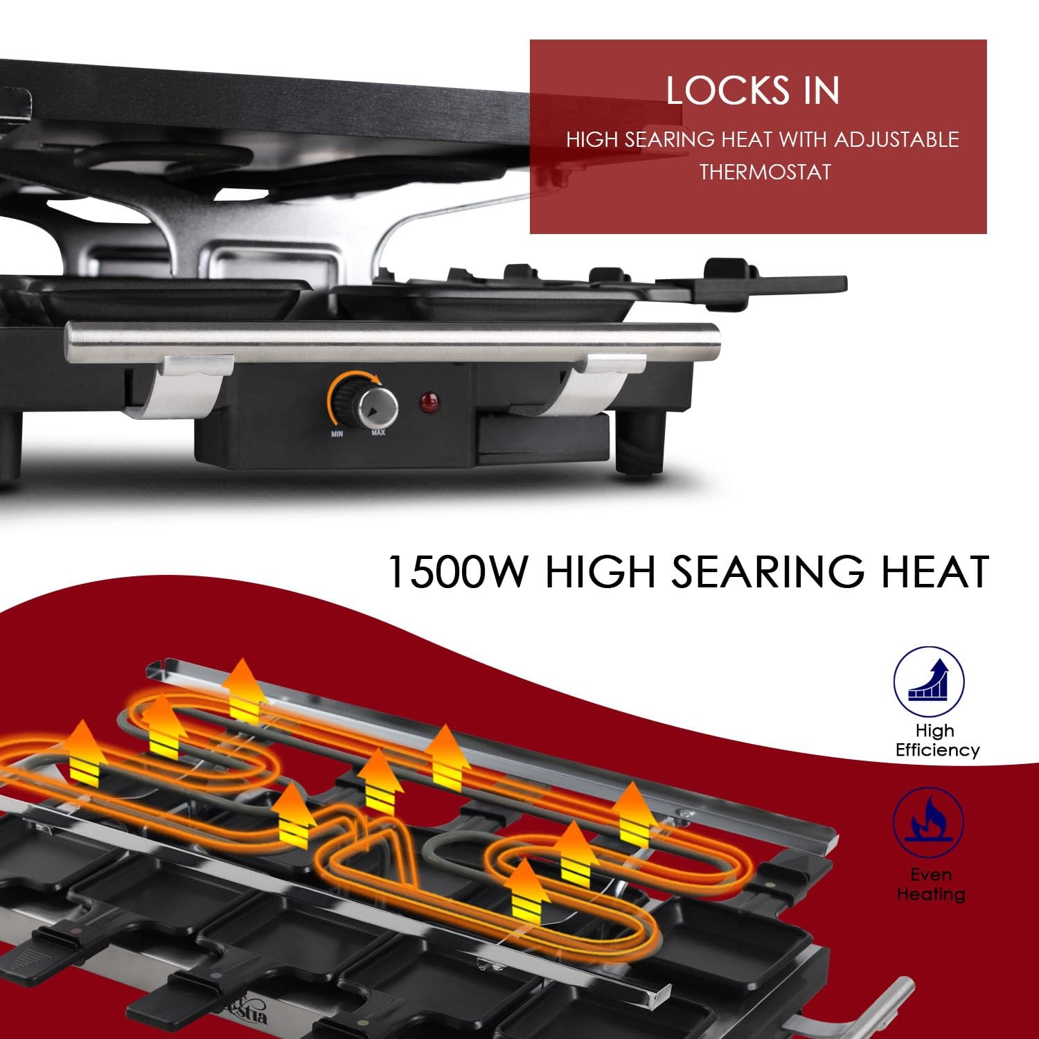 1500W Large Size Raclette Cheese Grill Adjustable Temperature Korean BBQ Gril…