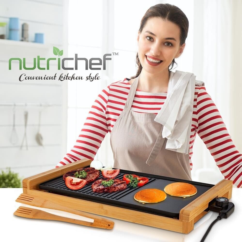 NutriChef Household Smokeless Detachable Electric Bamboo Grill – Double U-shaped