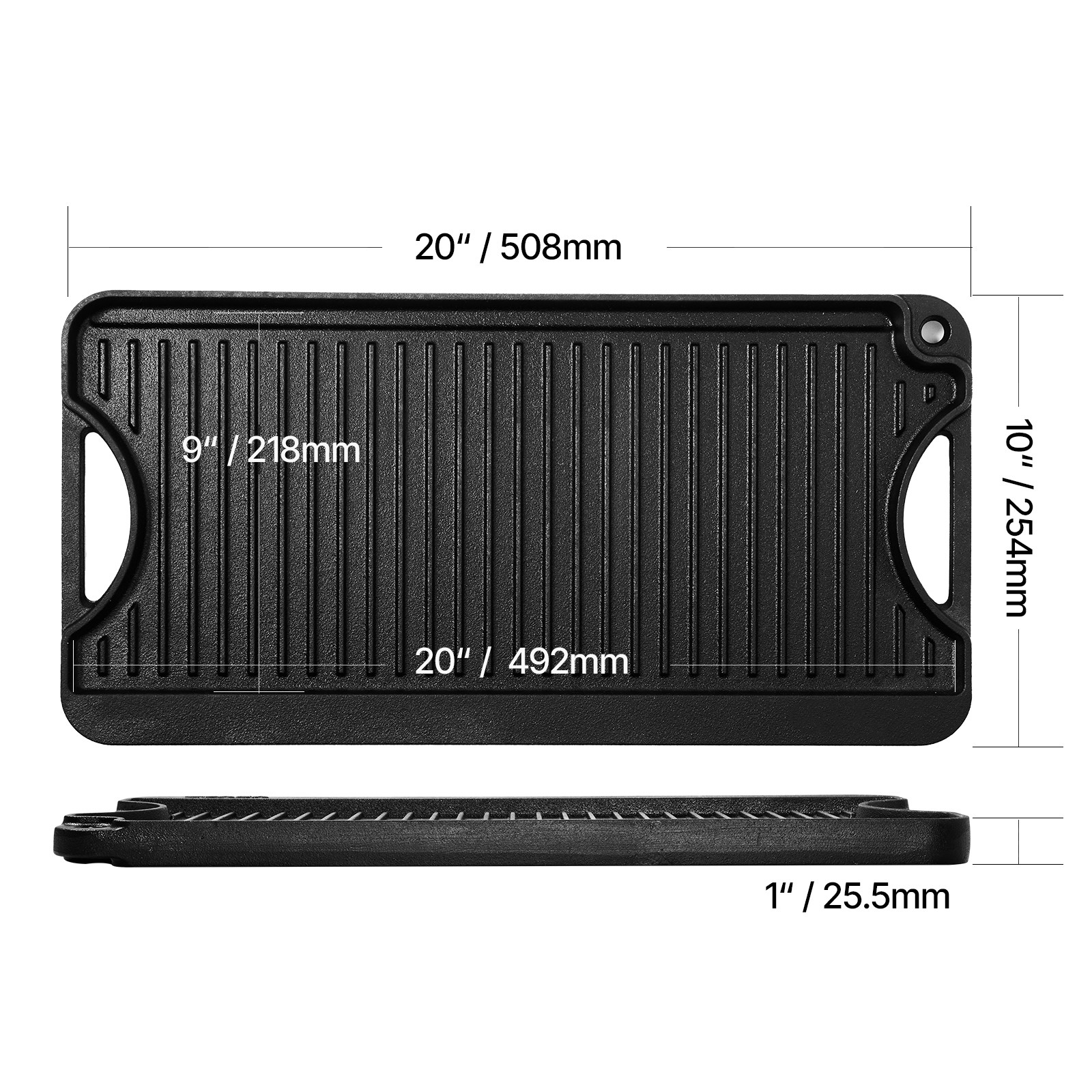 Uimoso 20x10in Dual-Sided Cast Iron BBQ Griddle with Pre-Seasoned Surface