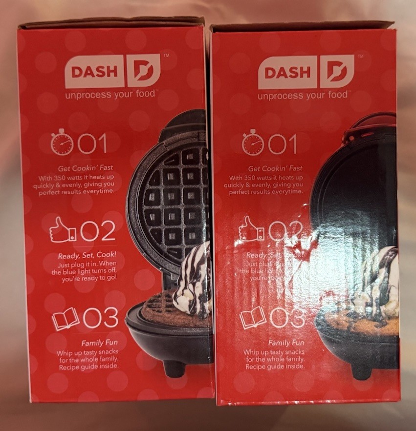 DASH Mini Maker – Griddle + Waffle Maker New Lot of 2circle shape