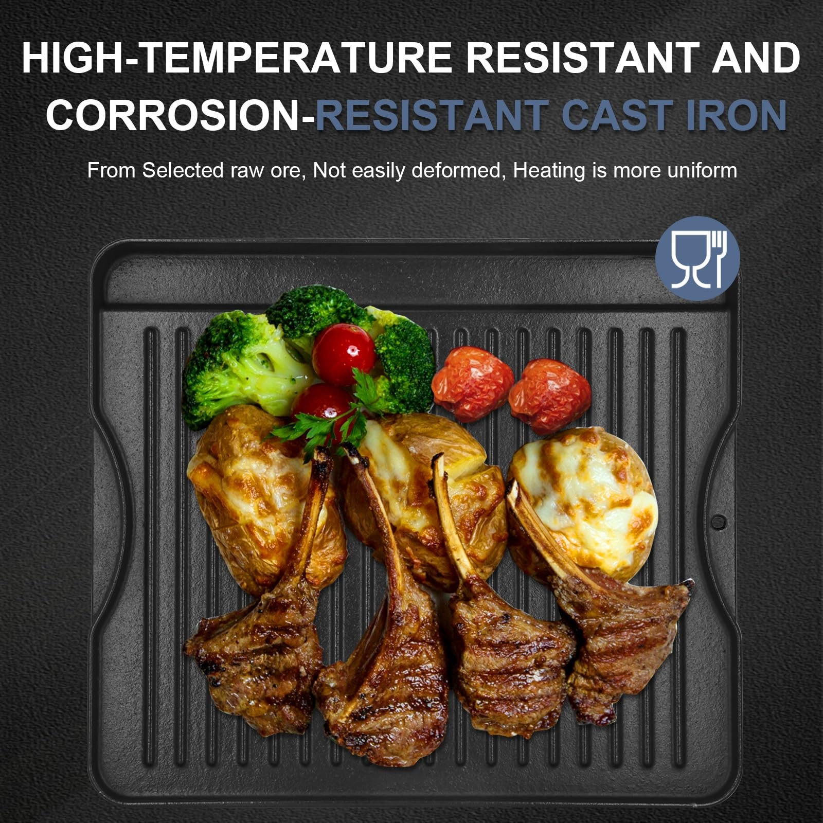 2in1 Reversible PreSeasoned Cast Iron Flat Griddle Top Plate 14×16 Inch