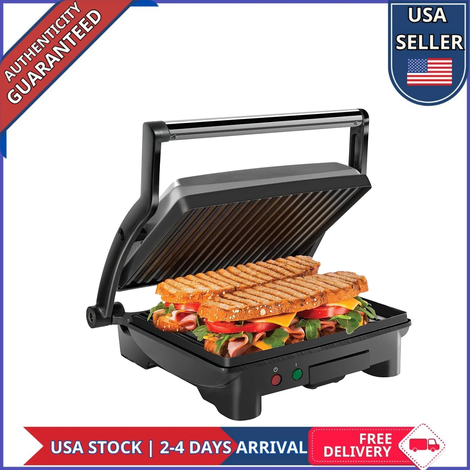 Chefman 3-in-1 Panini Press and Indoor Grill 4-Slice Non-Stick Stainless Steel