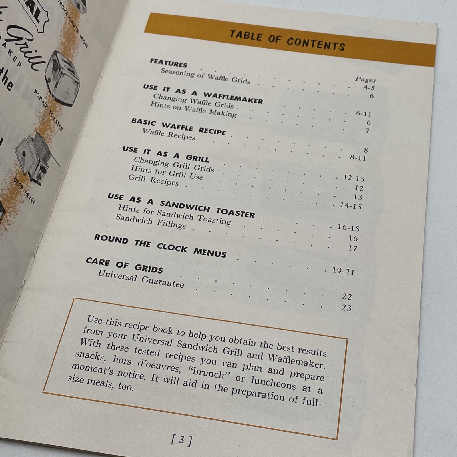 Universal Sandwich Grill Owners Manual Round The Clock Recipe Book Guide 21-2179