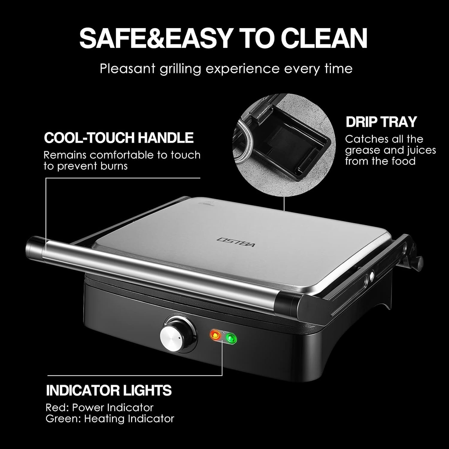 Adjustable Temperature Panini Grill, Nonstick Plates