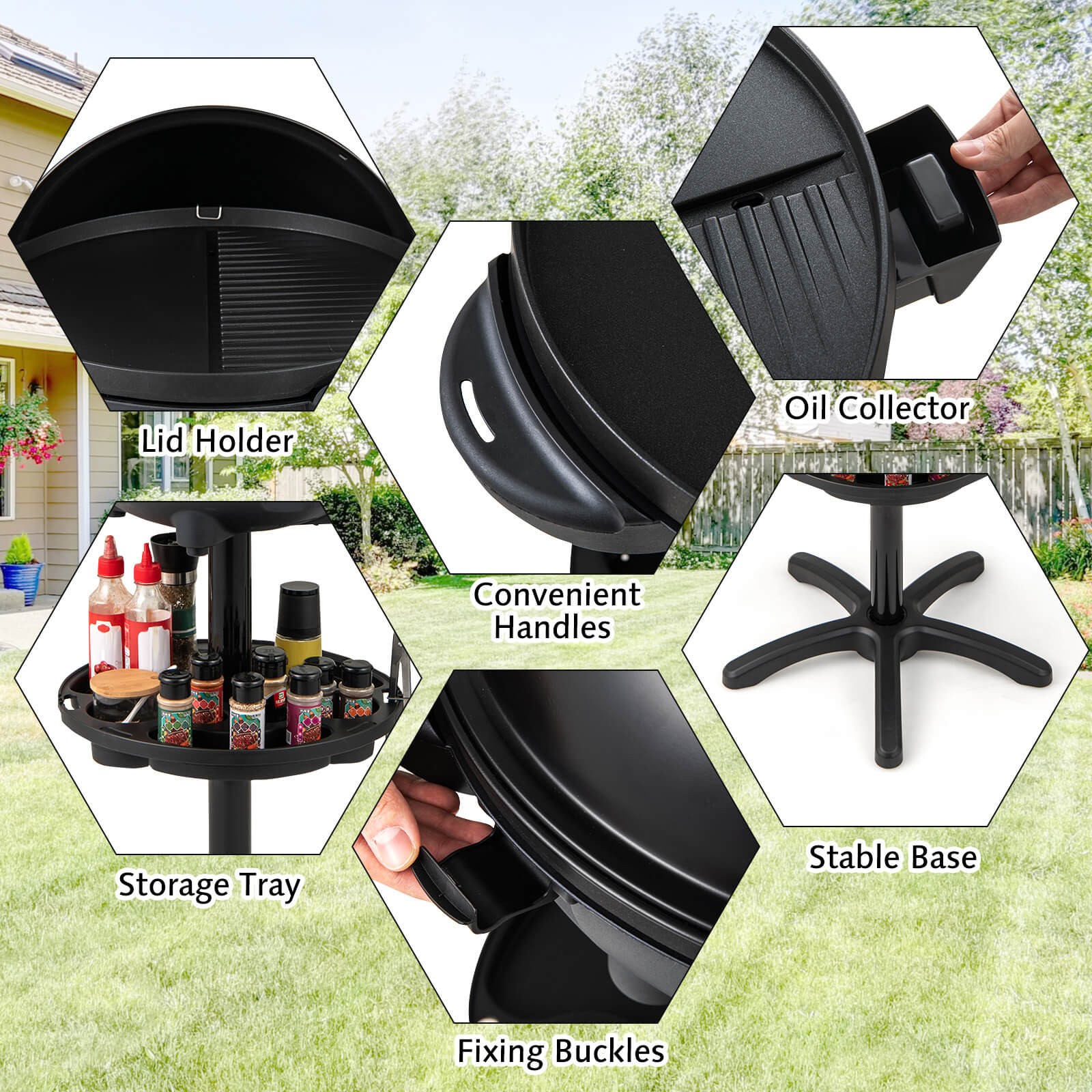 Indoor Outdoor Electric Grill w/ Non-stick Grill Plate Temperature Control