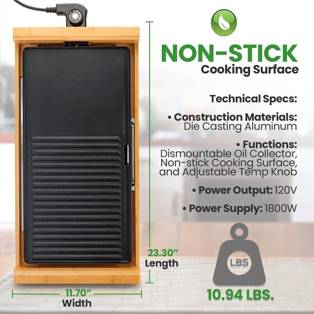 NutriChef Household Smokeless Detachable Electric Bamboo Grill – Double U-shaped