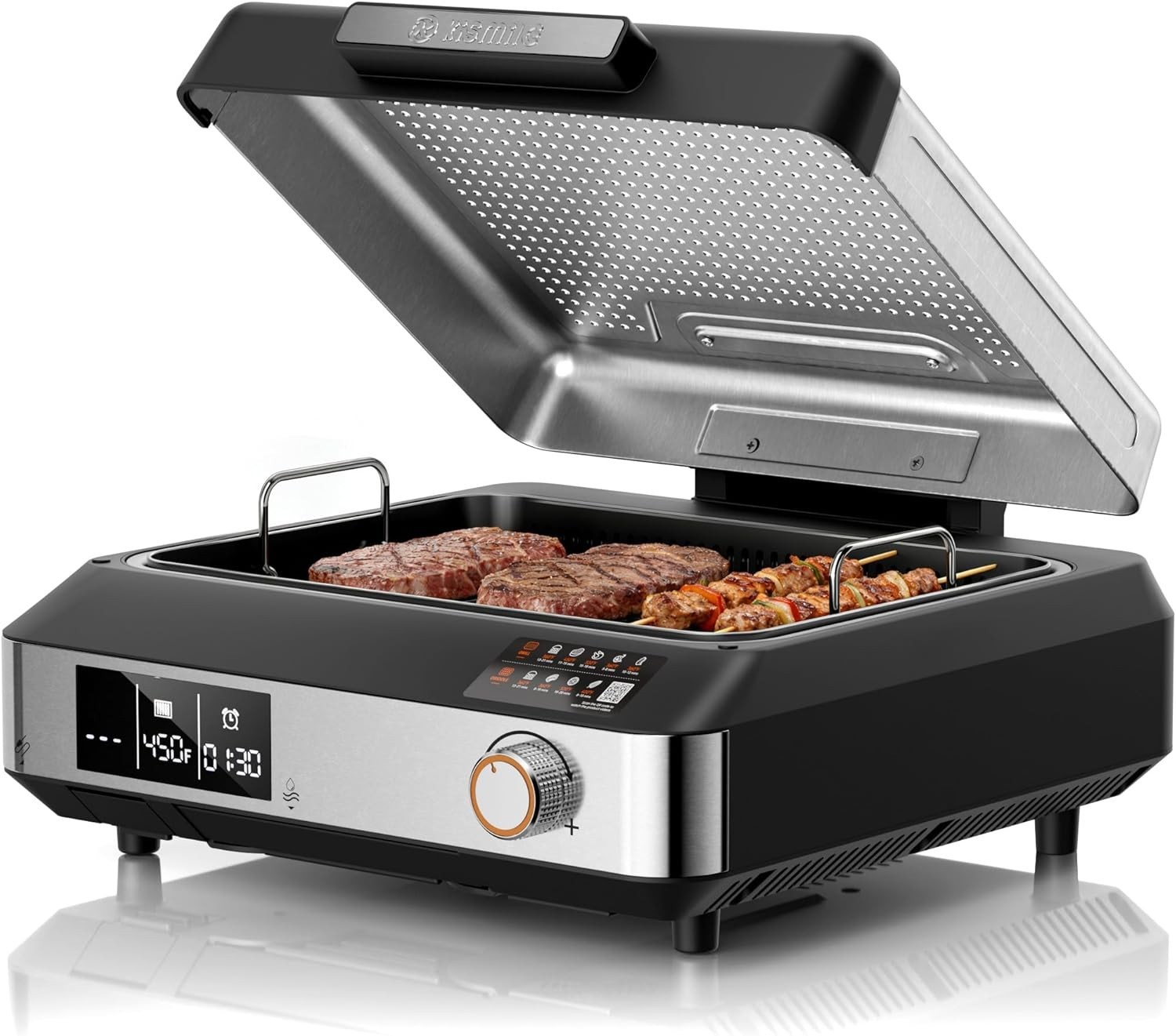 2-in-1 Indoor Grill Griddle Smokeless Electric Temp Probe Black – NIB