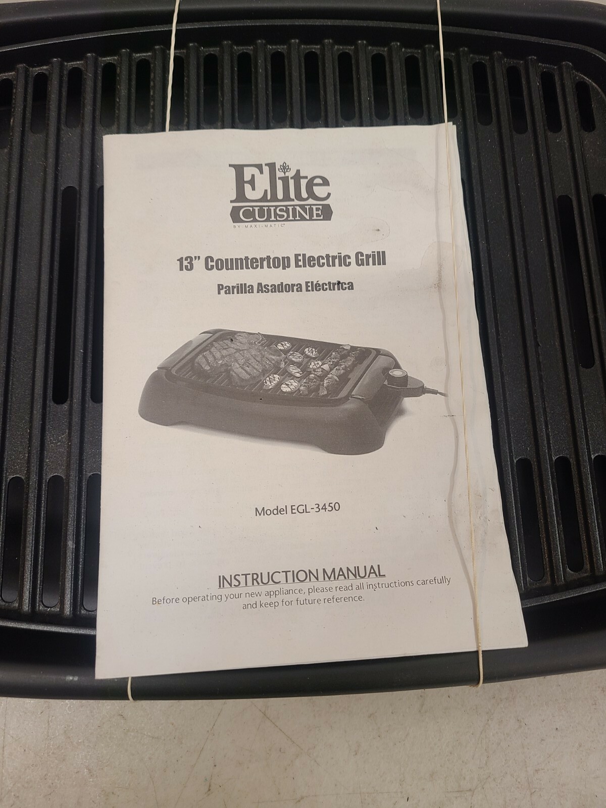 Elite Cuisine 13-Inch Countertop Non-Stick Electric Indoor Grill, Black