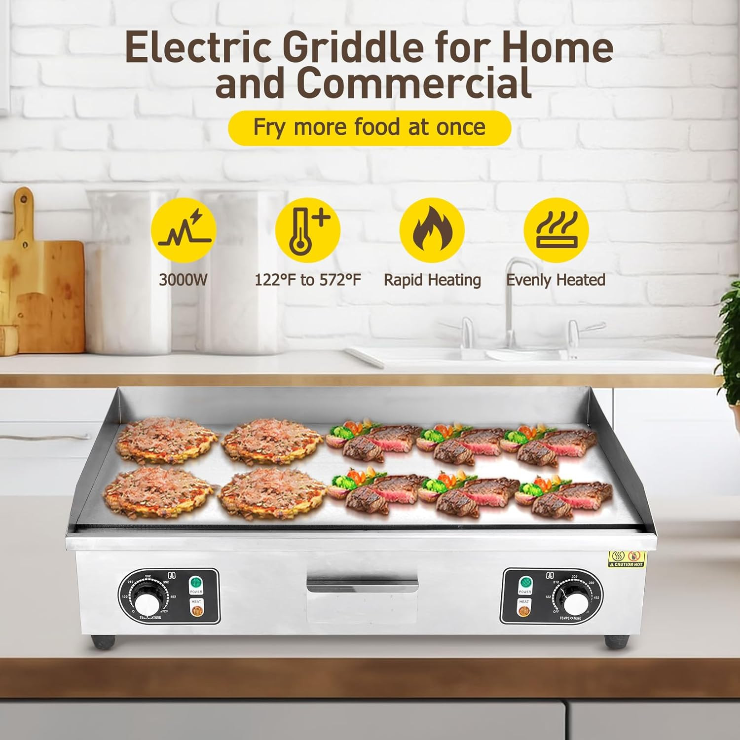 Professional Commercial Electric Griddle – 30-Inch 3000W Stainless Steel Flat To