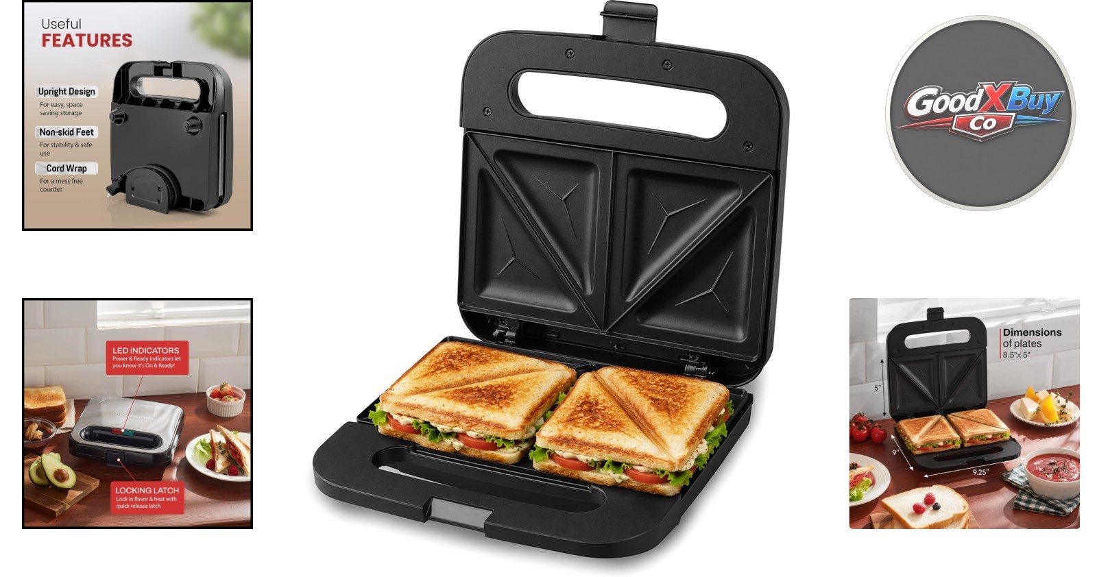 Stainless Steel 2-Slice Sandwich Panini Maker Non-Stick Grill 750W