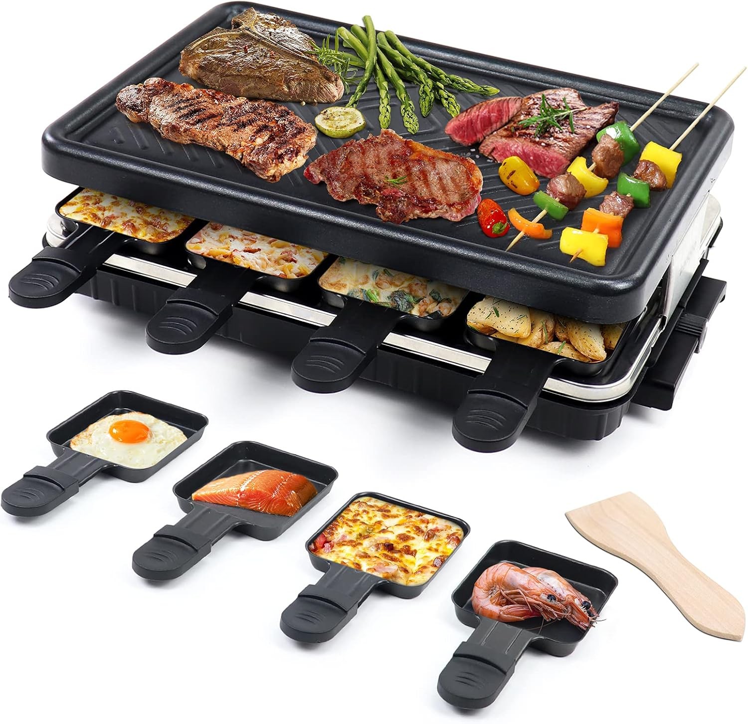 Electric Raclette Grill & Korean BBQ – 8 Non-Stick Cheese Trays 1300W